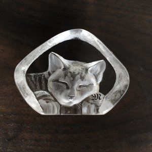 Sleeping Cat Crystal Paperweight
